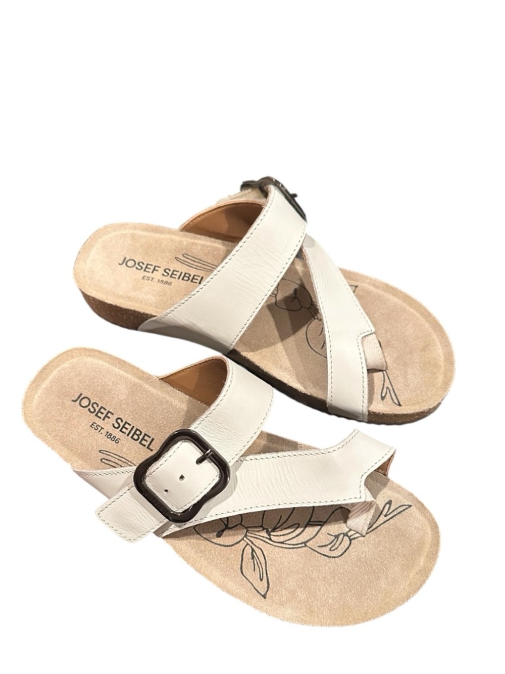 Josef Seibel Cream Leather Buckle Slide Sandals 8